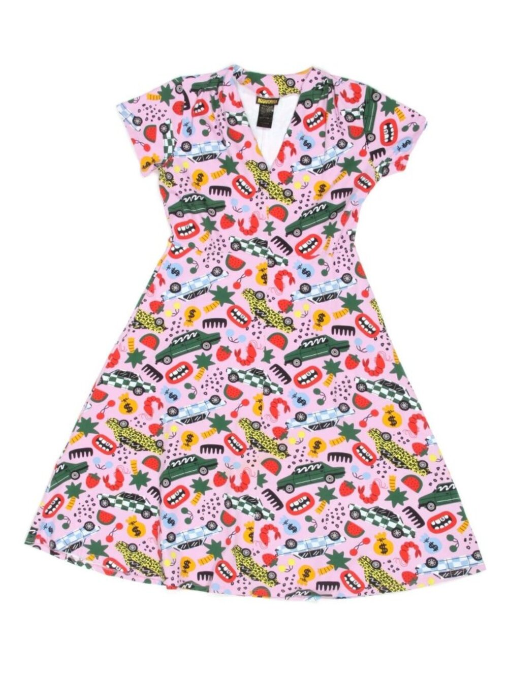 NOOWORKS Vacation Roll Out Strawberry Lips $ Cars Lobster Pink Dress Size XL 135